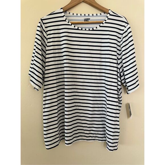 Lands End Elbow Length Blue and White Stripe Rash Guard Size 2X - Picture 2 of 5